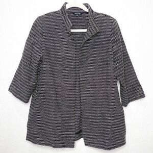 Misook 100% Cotton Black White Print Open Front 3/4 Sleeve Cardigan Size Medium